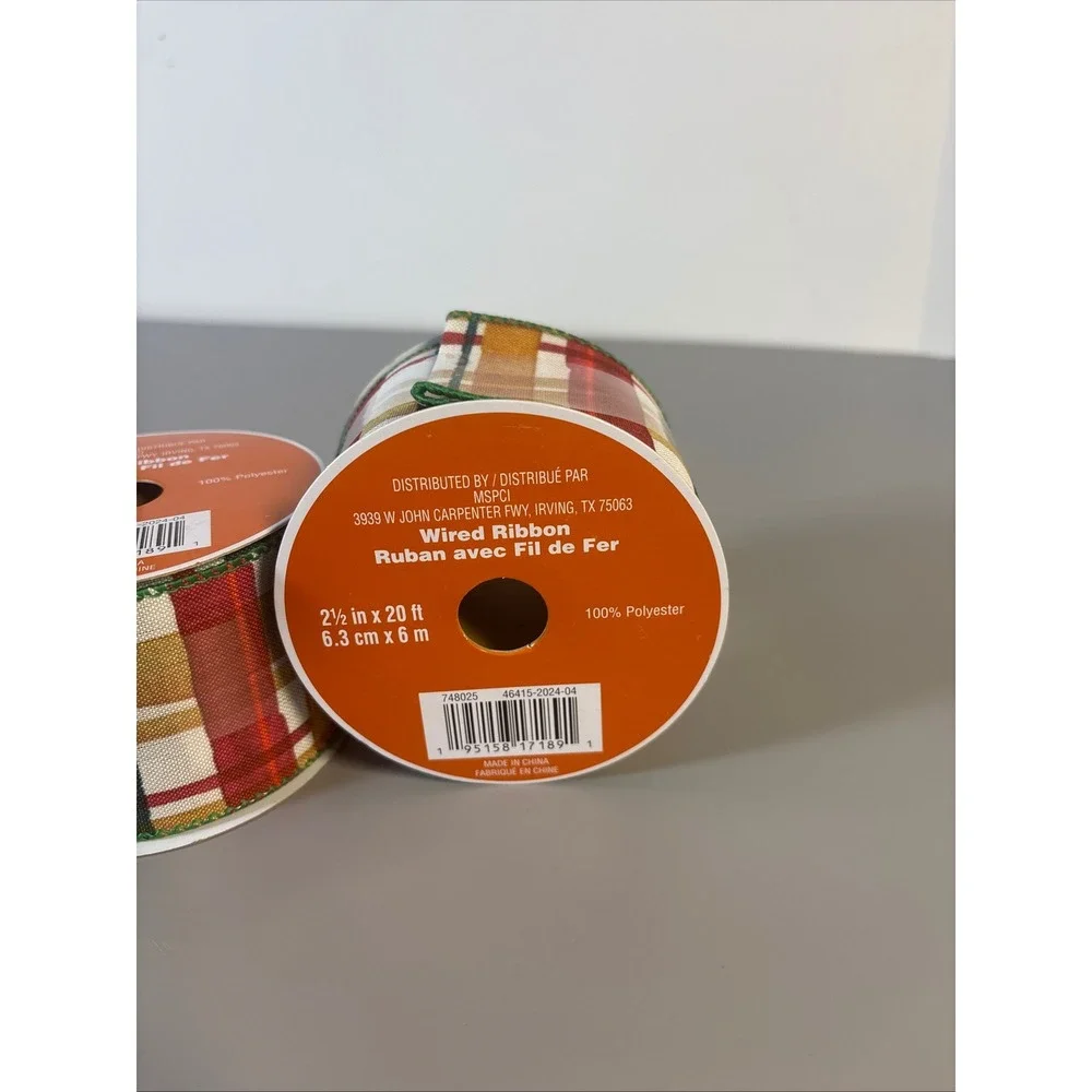 Celebrate It Fall Plaid Wired Ribbon 2.5 Inch Wide 20 Ft Spool Autumn Decor